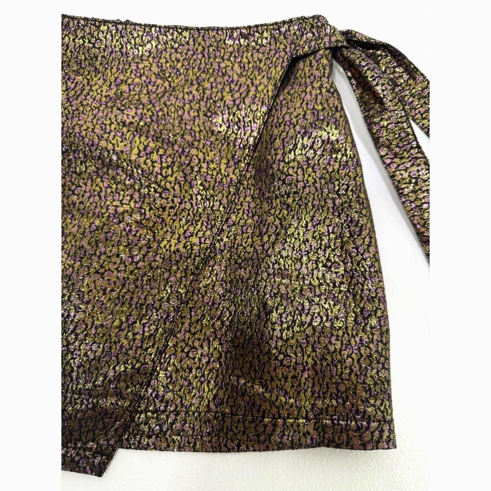 Express NWOT black w/ metallic gold purple abstract brocade mini skirt - Picture 2 of 8